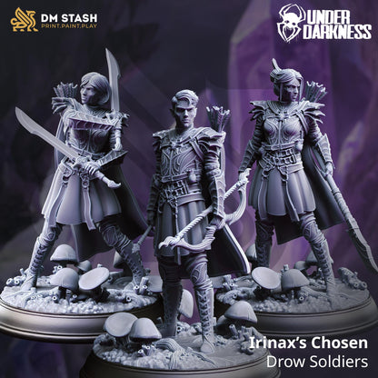 Irinax's Chosen - Drow Soldiers (Medium) | 32mm Hero Scale | Premium DnD Miniature High Quality Resin | DM Stash