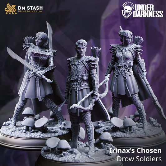 Irinax's Chosen - Drow Soldiers (Medium) | 32mm Hero Scale | Premium DnD Miniature High Quality Resin | DM Stash