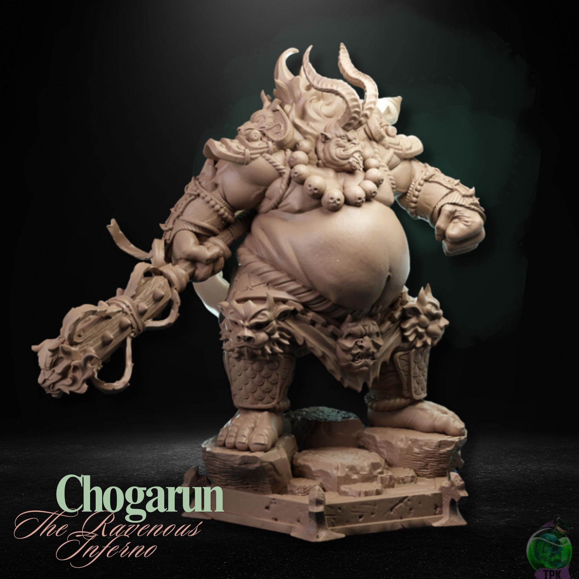 Chogarun, the Ravenous Inferno (Large) | TPK Lab Miniatures | Ogre, Orc, Giant, Belly, Tiefling, Abomination, Monster, Fat Internal, Enemy