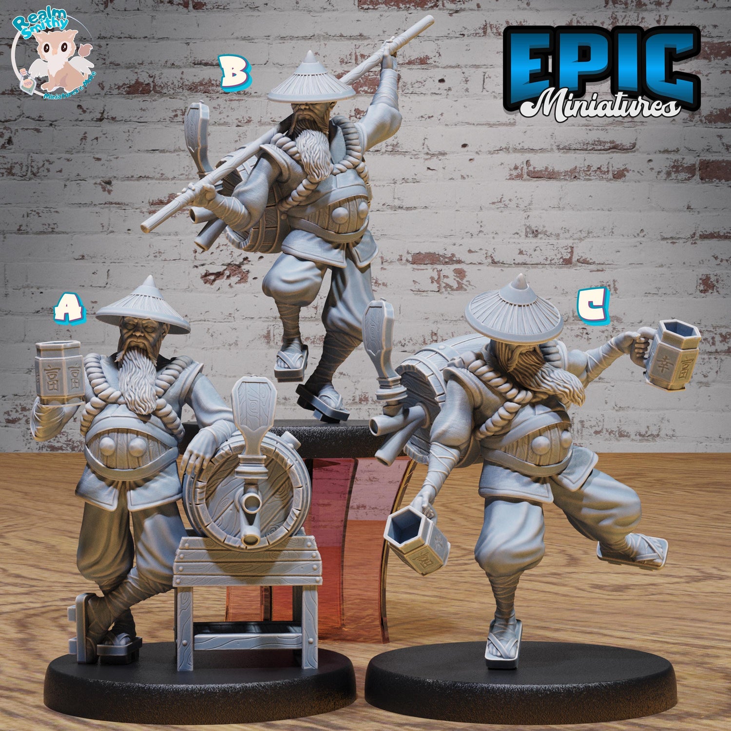 Drunk Master (Medium) | Premium DnD Minis High Quality Resin | Monk, Kong Fu, Chinese, Asian, Japan, East Asia, Barrel, Ale, Stick, Monk