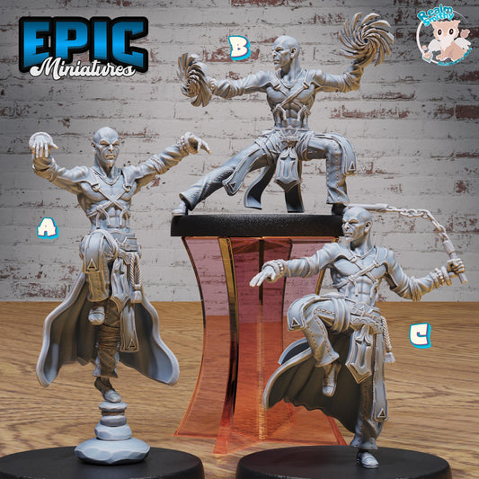 Monk Adventurer Male (Medium) | Premium DnD Minis High Quality Resin | Chain, Asian, Bald, Magic, Kung Fu, Hero, Man, Elf, Human, Cape