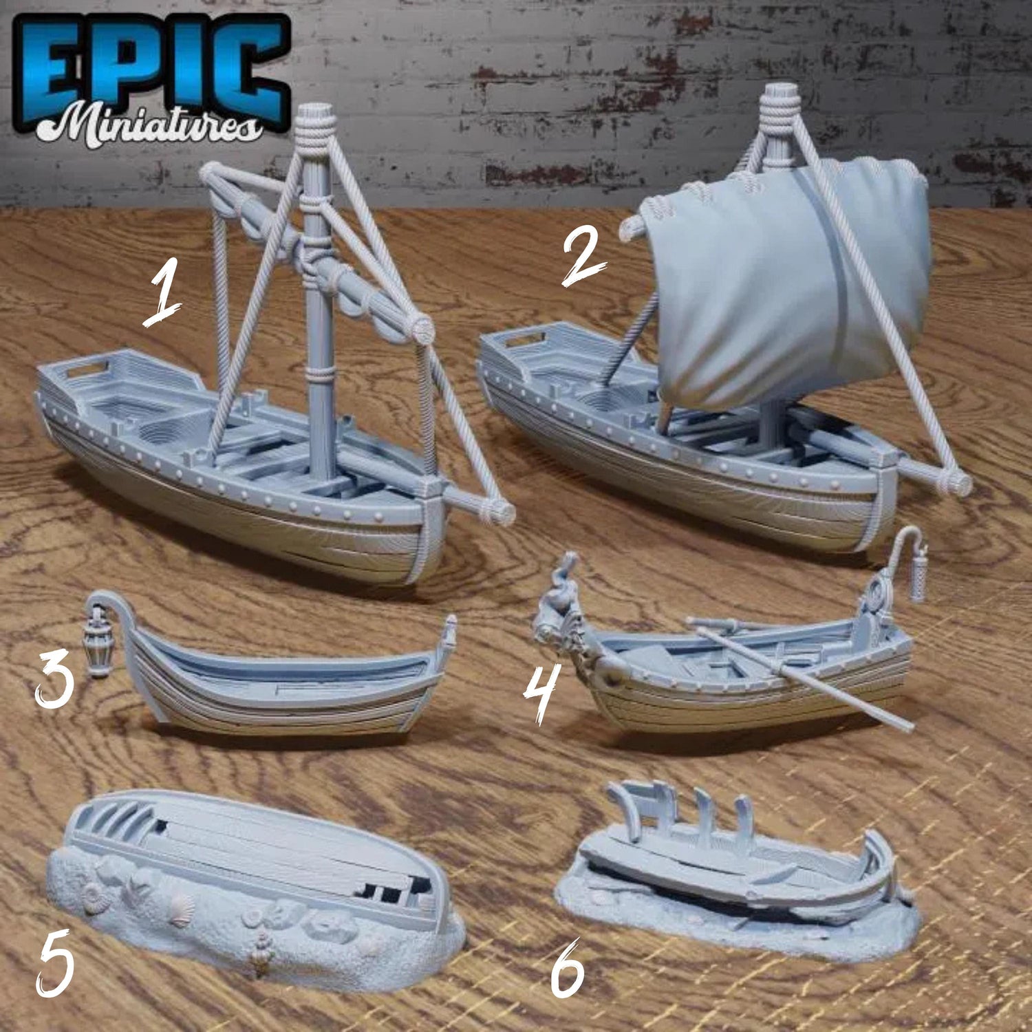 Harbor Boats Bundle | Premium DnD Miniatures High Quality Resin | Fantasy Scatter, Terrain Environment, Dock, Broken, Sail Boat, Row, Bayou