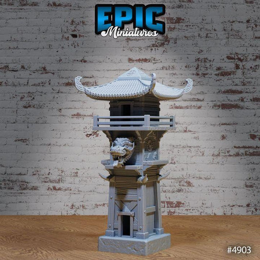 Dragon Watch Tower | Premium DnD Minis High Quality Resin | Japanese, East Asian, Japan, Watch Post, City, Security, Guards, Town, Asia