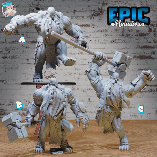 Hill Giant Smasher (Huge) | Premium DnD Minis High Quality Resin | D&D RPG | Big, Fat, Beard, Stomp, Troll, Hammer, Bald