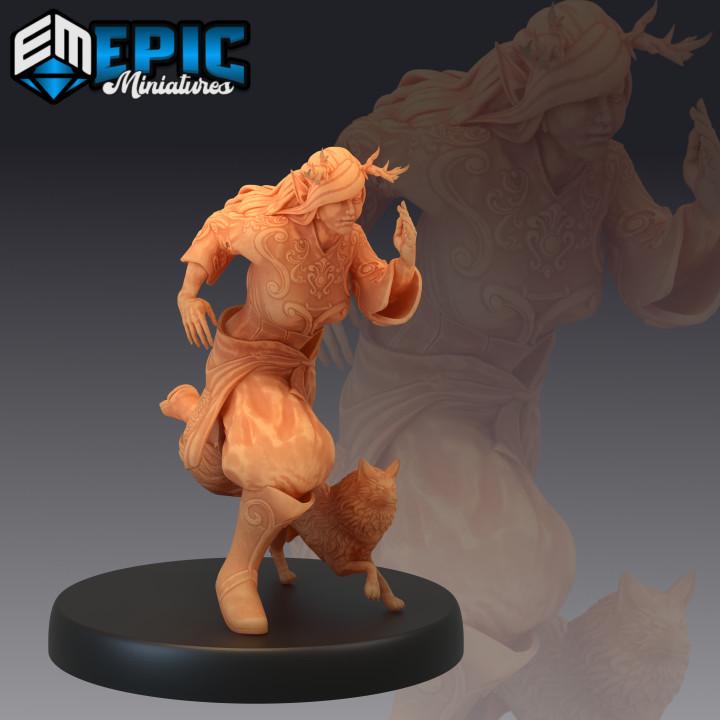 Forest Druid Set / Female Nature Leader / Woodland Guardian | Premium DnD Minis with High Quality Resin | Log, Scroll, Staff