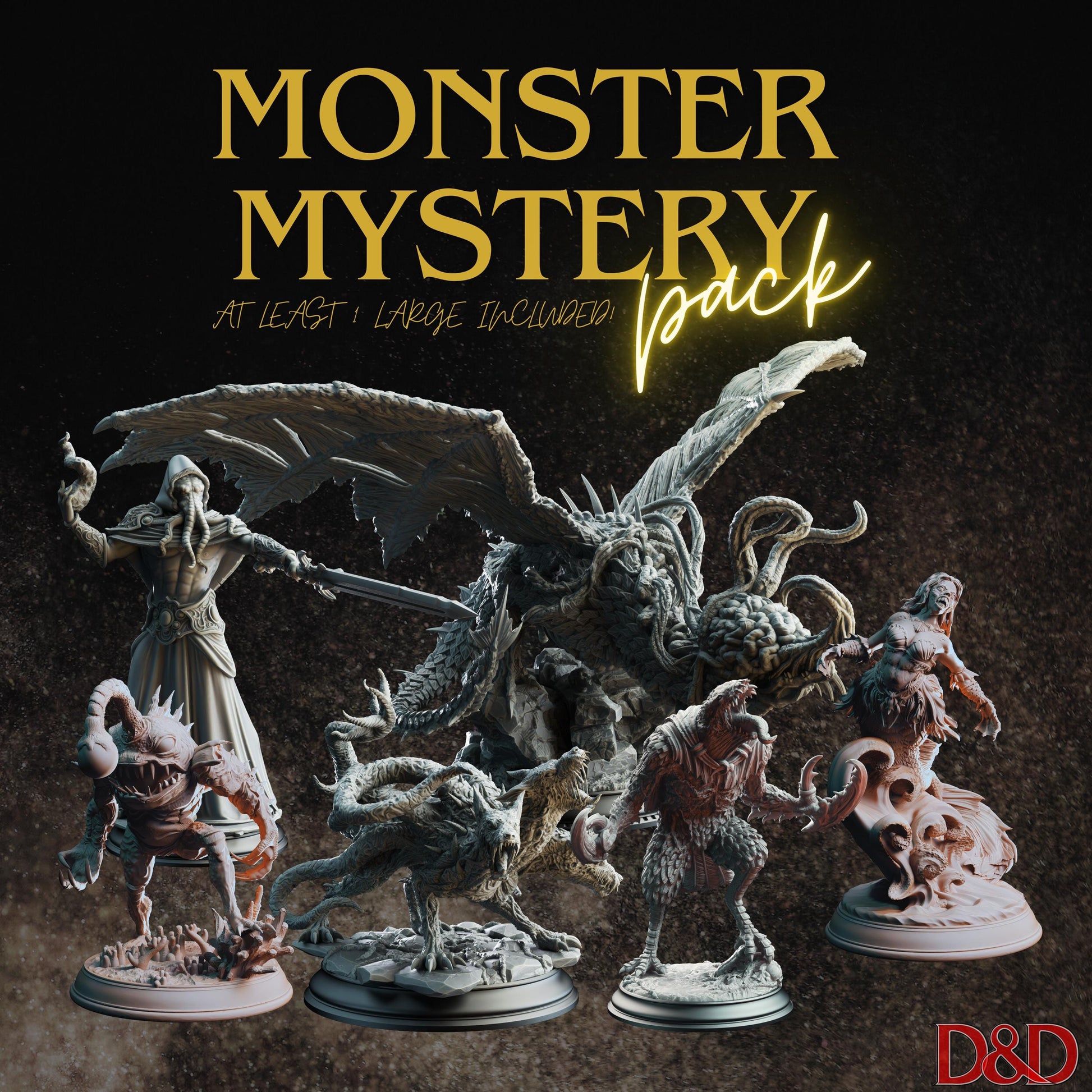 Monster Mystery Pack! (6) | Includes 5 Medium and 1 Large Monster in Every Pack! | Premium DnD Miniatures High Quality Resin | Assortment