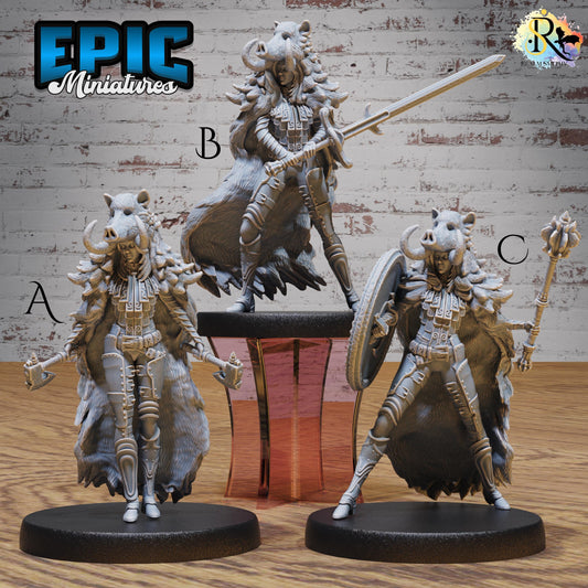 Boar Coat Warrior Lady (Medium) | Premium DnD Miniatures | High Quality Resin | D&D RPG