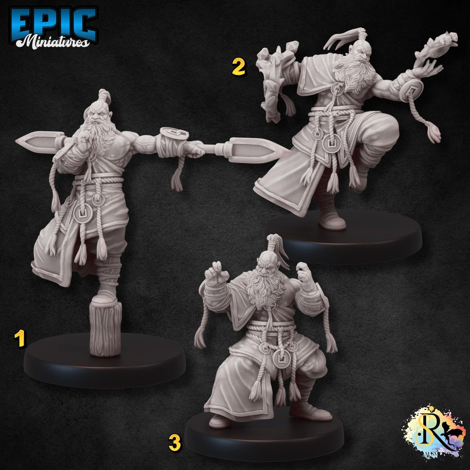 Half-Dwarf Monk (Medium) | Premium DnD Minis High Quality Resin | EPIC 28mm | Magic, Mage, Kung-Fu, Karate, Elder, Old, Male, Man, Kick