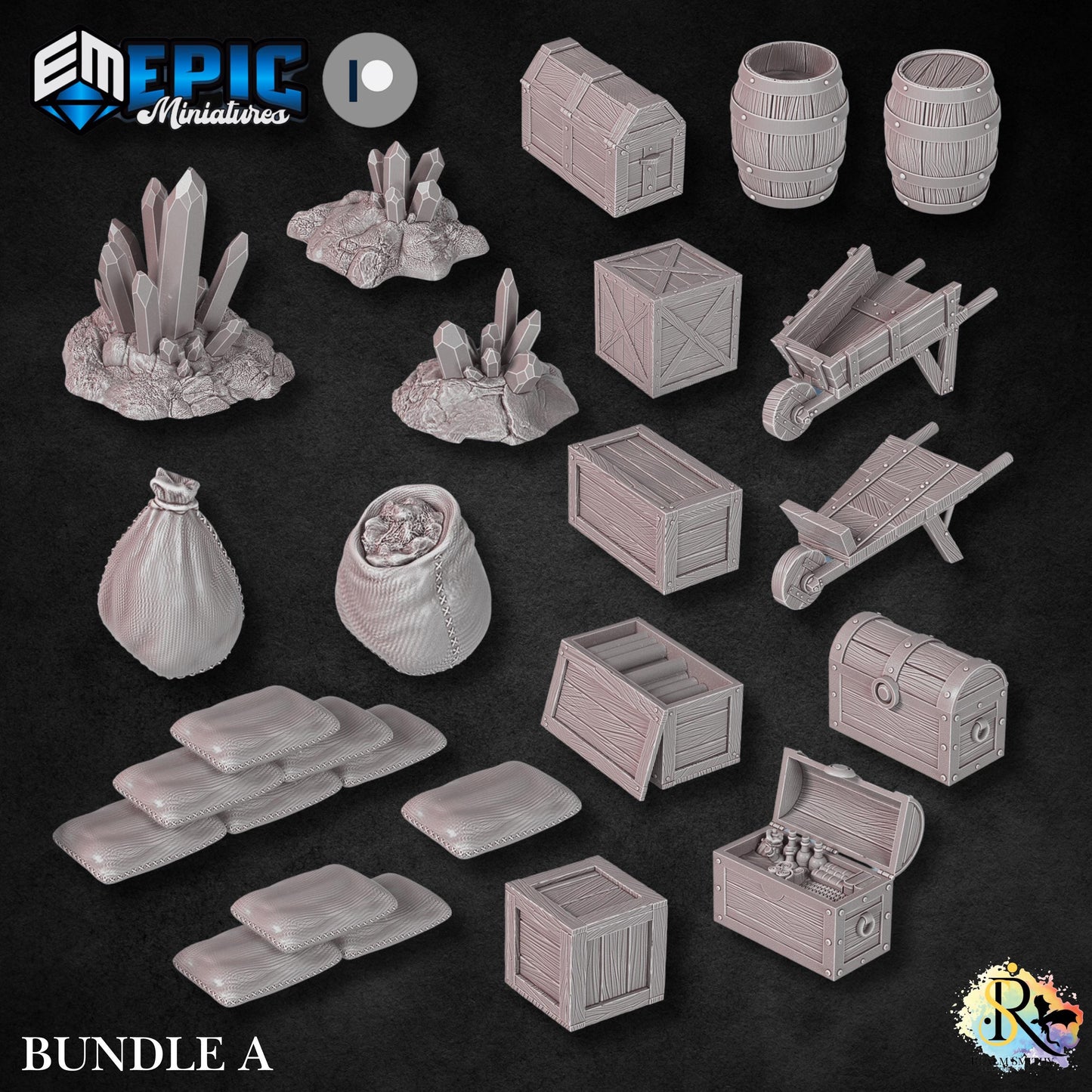 Dwarf Mine Scatter | #051 - Dwarven Mines | EPIC 28mm | Terrain, Environment, Scatter, Mining, Pickaxe, Gold, Ore, Tools
