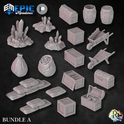 Dwarf Mine Scatter | #051 - Dwarven Mines | EPIC 28mm | Terrain, Environment, Scatter, Mining, Pickaxe, Gold, Ore, Tools
