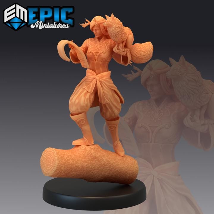 Forest Druid Set / Female Nature Leader / Woodland Guardian | Premium DnD Minis with High Quality Resin | Log, Scroll, Staff
