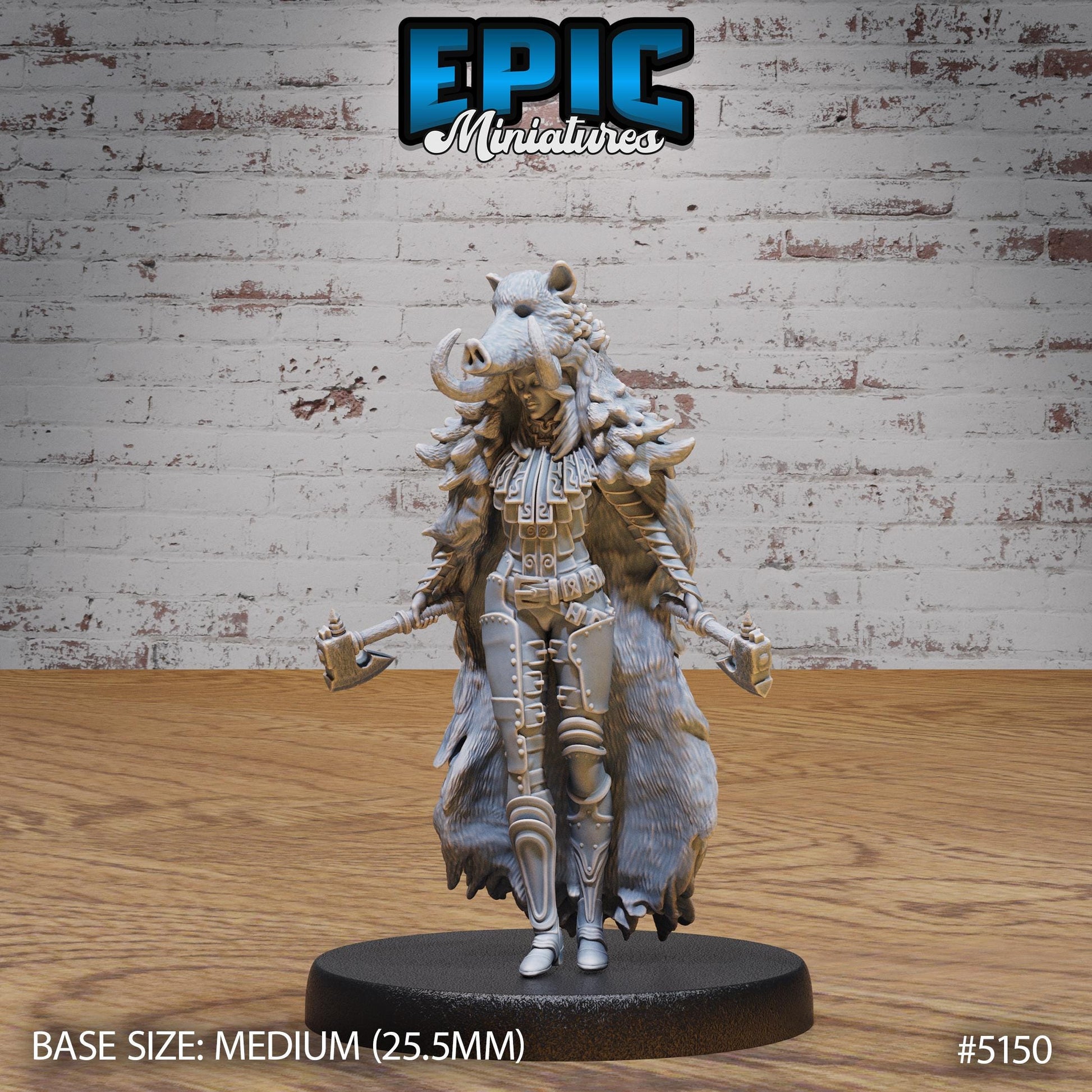 Boar Coat Warrior Lady (Medium) | Premium DnD Miniatures | High Quality Resin | D&D RPG
