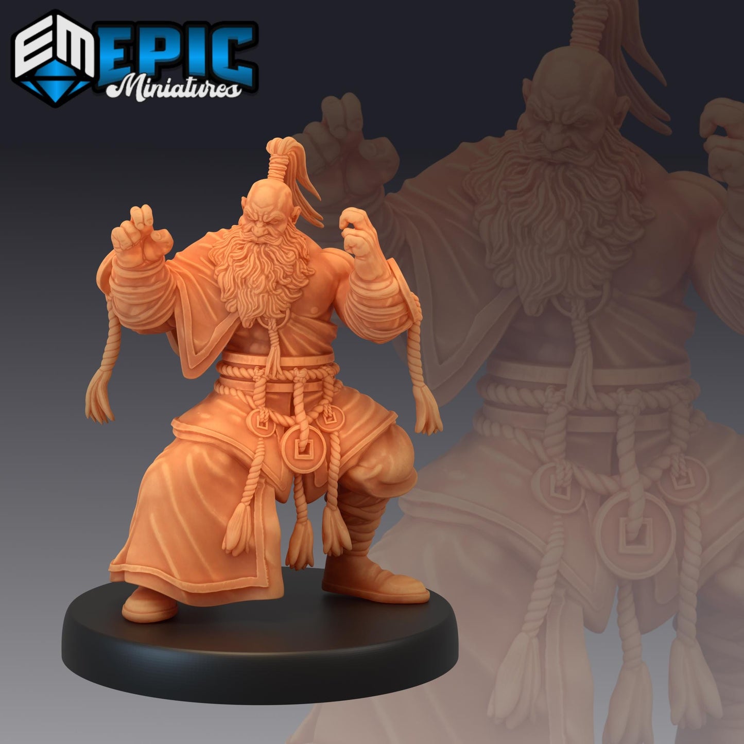 Half-Dwarf Monk (Medium) | Premium DnD Minis High Quality Resin | EPIC 28mm | Magic, Mage, Kung-Fu, Karate, Elder, Old, Male, Man, Kick