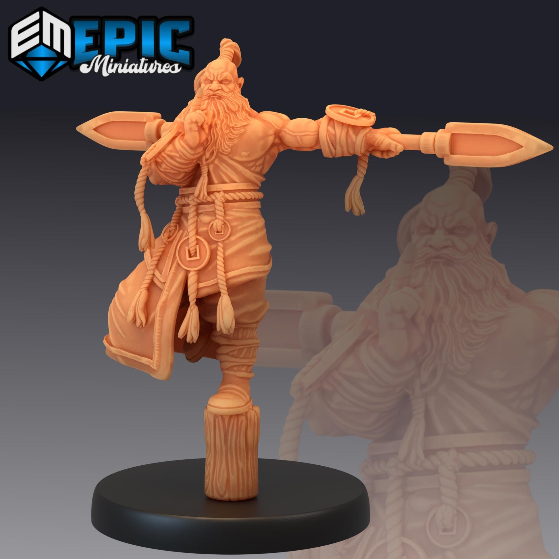 Half-Dwarf Monk (Medium) | Premium DnD Minis High Quality Resin | EPIC 28mm | Magic, Mage, Kung-Fu, Karate, Elder, Old, Male, Man, Kick