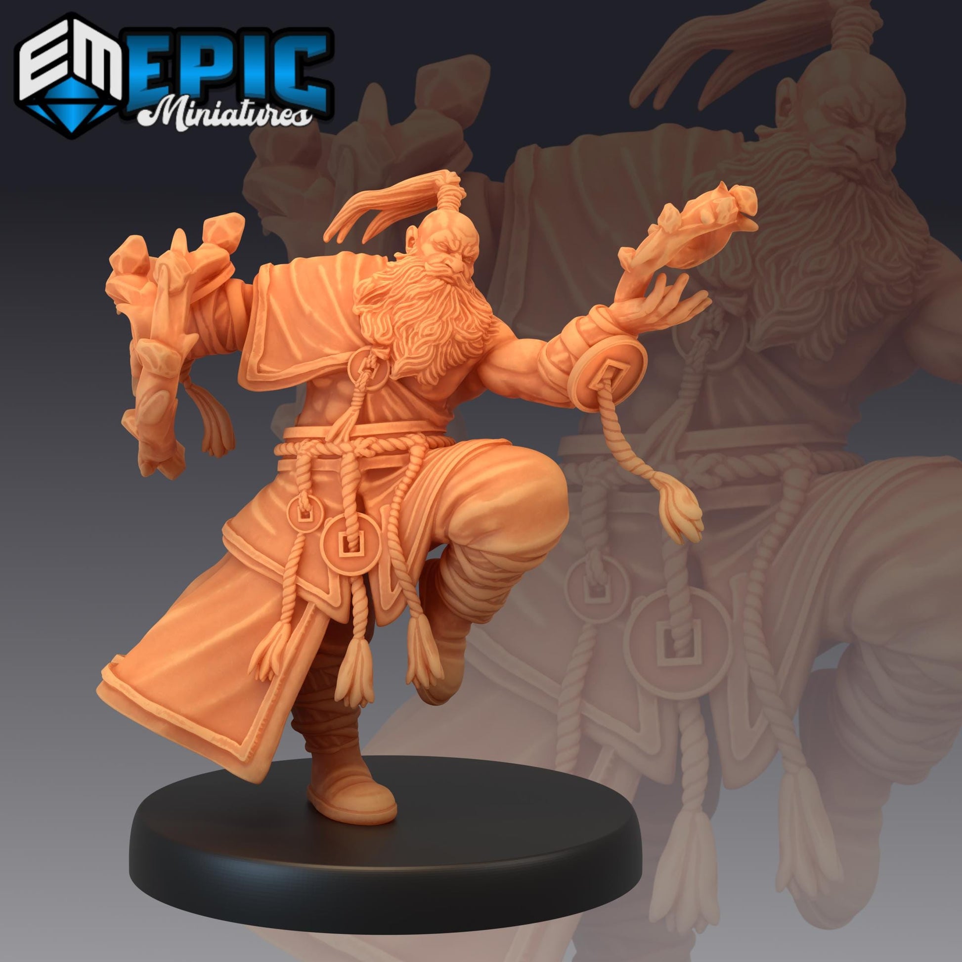 Half-Dwarf Monk (Medium) | Premium DnD Minis High Quality Resin | EPIC 28mm | Magic, Mage, Kung-Fu, Karate, Elder, Old, Male, Man, Kick