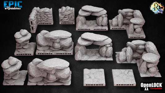 Modular Rocks | #051 - Dwarven Mines | EPIC 28mm | Terrain, Environment, Scatter, Walls, Stones, Openlock, Interlocking