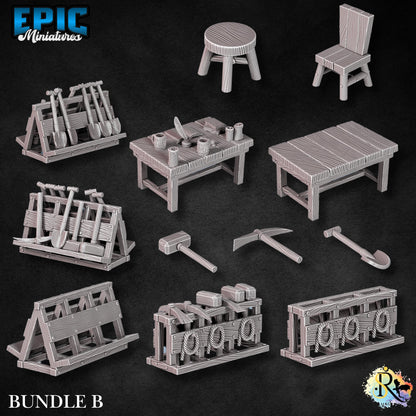 Dwarf Mine Scatter | #051 - Dwarven Mines | EPIC 28mm | Terrain, Environment, Scatter, Mining, Pickaxe, Gold, Ore, Tools