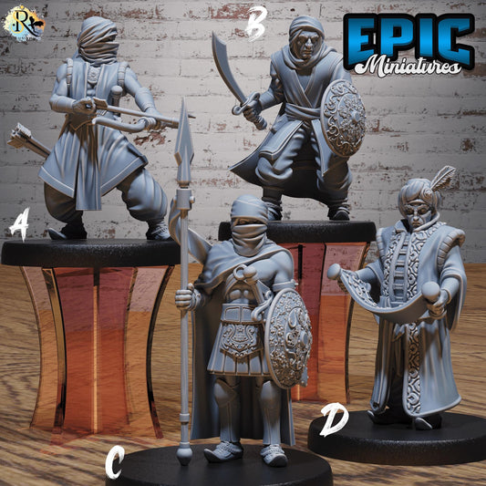 Oriental Army A (Medium) |Premium DnD Minis High Quality Resin Miniature| Soldier, Guard Merchant, Arabian Desert, Middle East, Scroll, Male