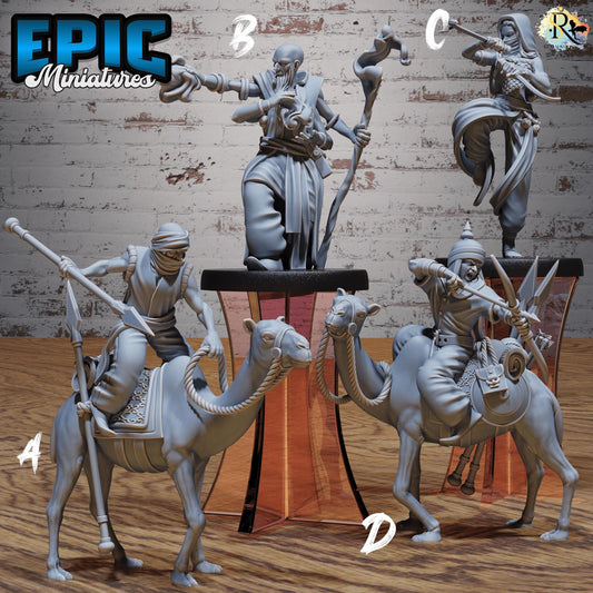 Oriental Army B (Medium+Large) |Premium DnD Minis High Quality Resin Miniature| Mage, Dancer, Rider Mount, Arabian Desert Middle East, Camel