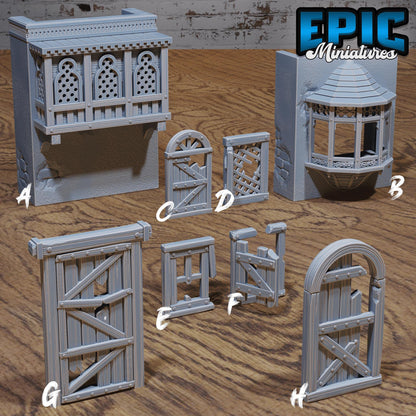 Decorative Elements | Premium DnD Minis High Quality Resin Miniature | City, Windows, Doors, Balcony, Stairs, Broken, Scatter, Roof, Door