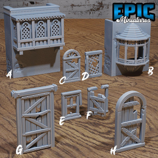 Decorative Elements | Premium DnD Minis High Quality Resin Miniature | City, Windows, Doors, Balcony, Stairs, Broken, Scatter, Roof, Door