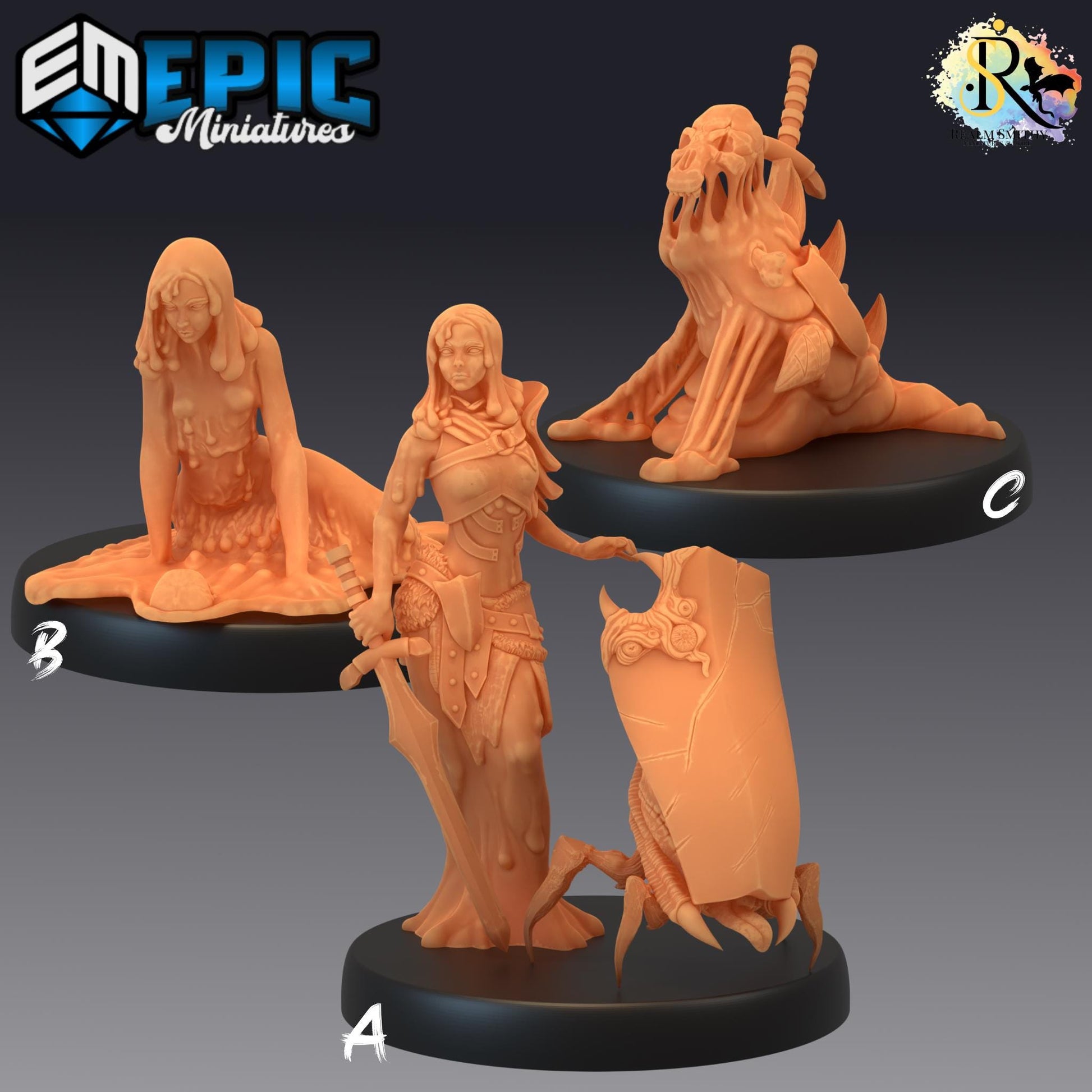 Slime Heroine (Medium) | #052 - Cruel Marshes - EPIC Miniatures | Female, Woman, Paladin, Shield, Ooze, Goo, Cruel Marshes, Epic Miniatures