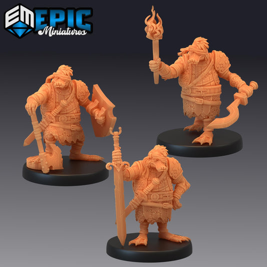 Duck Folk Mercenary (Medium) | #052 - Cruel Marshes - EPIC Miniatures | Guard, Amphibian, Sword, Axe, Torch, Soldier, Shibaten, Khanard