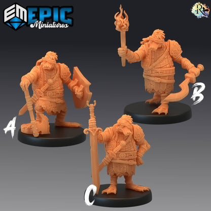 Duck Folk Mercenary (Medium) | #052 - Cruel Marshes - EPIC Miniatures | Guard, Amphibian, Sword, Axe, Torch, Soldier, Shibaten, Khanard