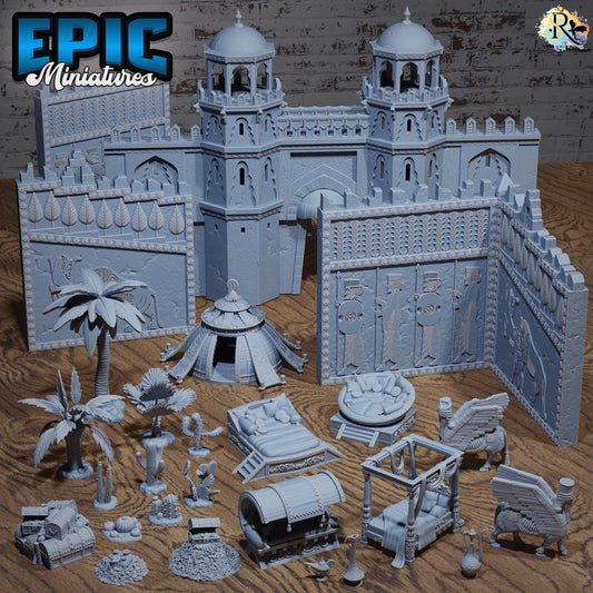 Oriental Scatter | #118 - Oriental Fortress - EPIC | Gate, Walls, Building, Environment, Bed, Palm Tree, Treasure Chest, East