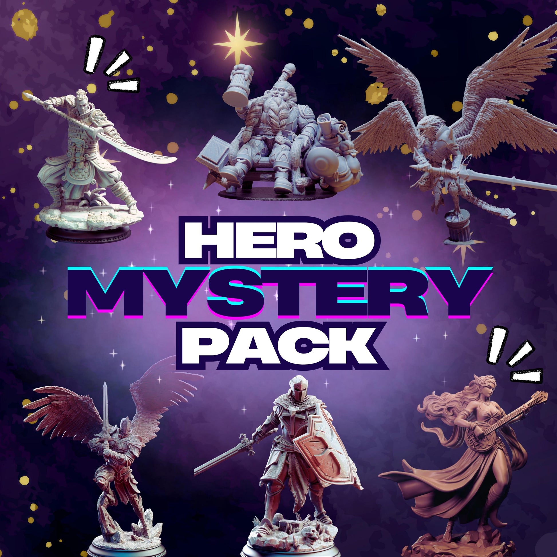 Hero Mystery Pack! (6) | Includes 6 Medium/Large Heroes in Every Pack! | New Minis Every Time | Premium High Quality UV Resin
