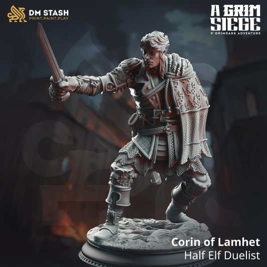 Corin of Lamhet - Half Elf Duelist | A Grim Siege | DM STASH | High Quality Resin | Rogue, Sneak, Blade, Dagger, Hylian, Sword, Fighter