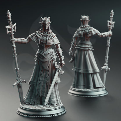 Evana the Proselytizer - Devout of the Tharameni | A Grim Siege | DM STASH | High Quality Resin | Female, Mysterious, Helmet, Paladin, Sword