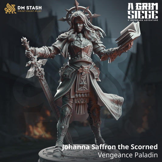 Johanna Saffron the Scorned - Vengeance Paladin | A Grim Siege | DM STASH | High Quality Resin | Cursed, Greatsword, Sword, Book, Female