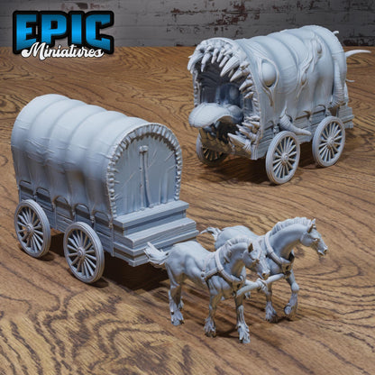 Mimic Horse Wagon | #122 - Wild Bandits by EPIC Miniatures | High Quality Premium Resin | Wagons, Travelling, NPC, Monster, Enemy, Horse