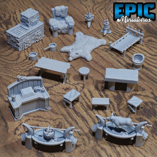 Medieval Hut Scatter | #122 - Wild Bandits by EPIC Miniatures | High Quality Premium Resin | Rugs, Spitfire, Roast, Furniture, Cabin, Woods