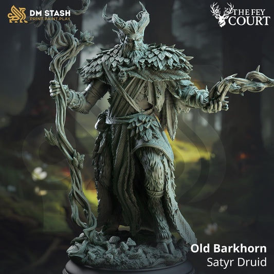 Old Barkhorn - Satyr Druid (Medium) | DM Stash | A Fey Court | Tiefling, Horns, Cloven, Hooves, Centaur, Healer, Cleric, Staff, Magic, Leaf