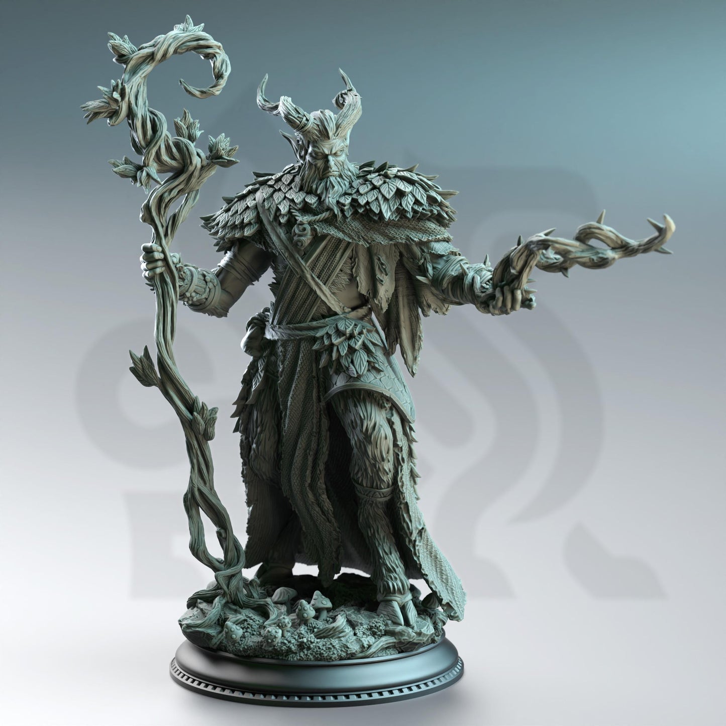 Old Barkhorn - Satyr Druid (Medium) | DM Stash | A Fey Court | Tiefling, Horns, Cloven, Hooves, Centaur, Healer, Cleric, Staff, Magic, Leaf