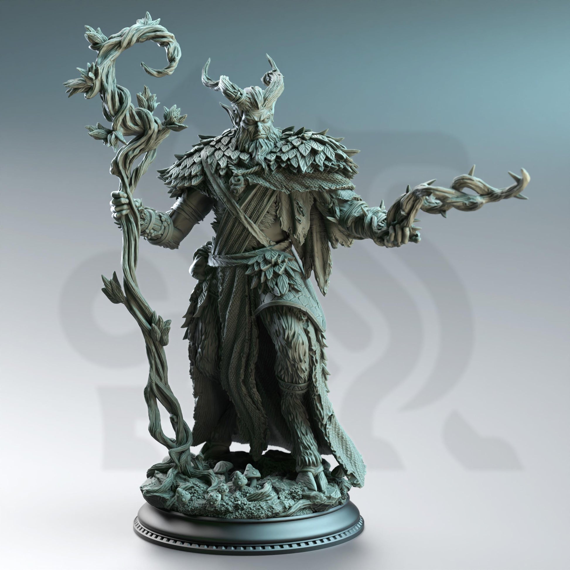 Old Barkhorn - Satyr Druid (Medium) | DM Stash | A Fey Court | Tiefling, Horns, Cloven, Hooves, Centaur, Healer, Cleric, Staff, Magic, Leaf