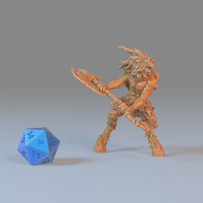 Satyr (Medium) | Premium DnD Minis with High Quality Resin | EPIC | 28mm | Devil, Goat, Fighter, Axe, Horns, Hooves, Male Faun, Homebrew