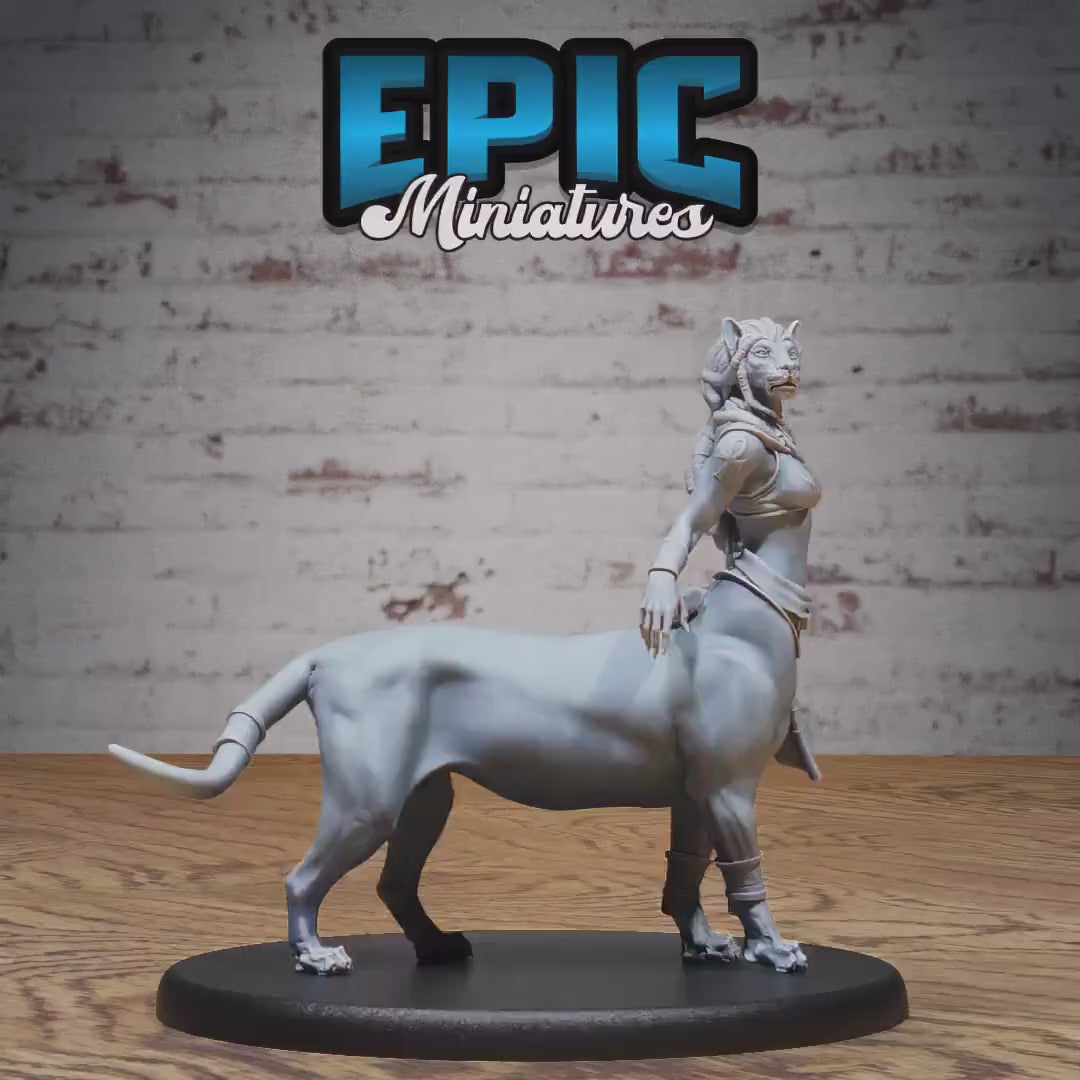 Female Lion Centaur Bastet Devotee Miniature (Large)| Premium DnD Minis High Quality Resin | Beast, Sphinx, Sword, Lion, Desert, Cat, Spear