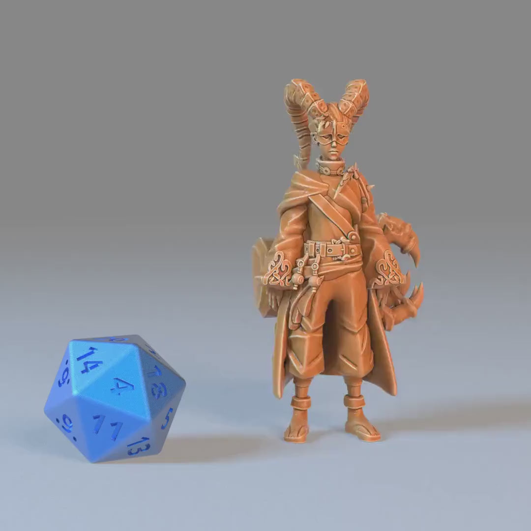 Warlock Apprentice (Medium) | Premium DnD Minis with High Quality Resin | EPIC | 28mm | TTRPG | Flute, Tiefling, Bard, Male, Mask, Staff