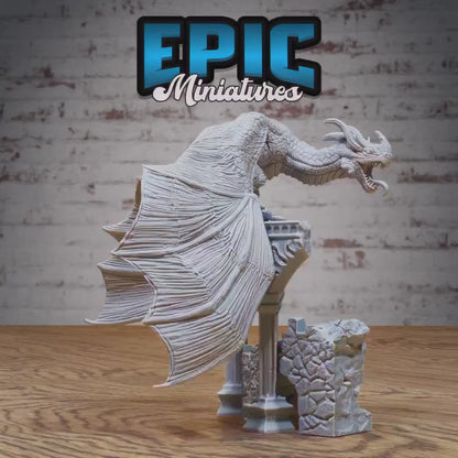 Mountain Wyvern | Premium DnD Minis with High Quality Resin | Fantasy Wyvern, Dragon, Ruins, Chained, Attacking, Mount, Wings