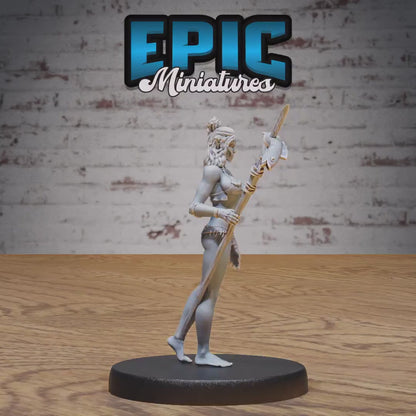 Orc Fisher Female (Medium) | Premium DnD Miniatures | High Quality Resin | D&D RPG | Woman, Sexy, Bikini, Fish, Spear, Basket, Fishing Beach