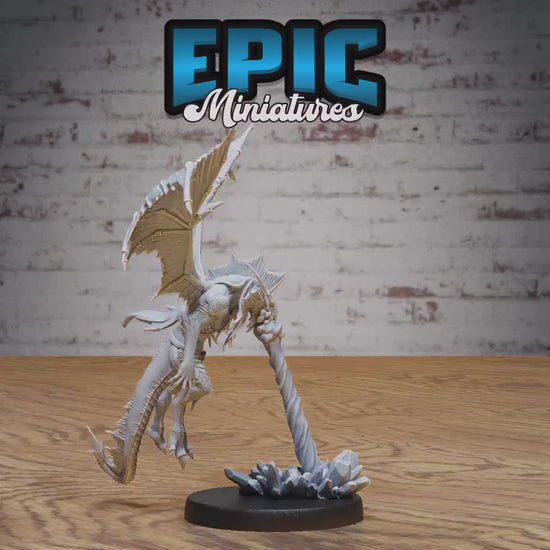 Draconic Demon Silver (Medium) | Premium DnD Miniatures | High Quality Resin | D&D RPG | Dragon, Dragons, Wyvern, Dragonborn, Halberd, Fire