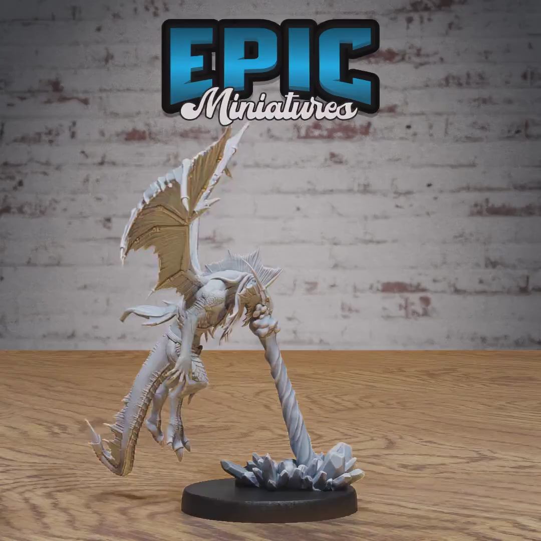 Draconic Demon Silver (Medium) | Premium DnD Miniatures | High Quality Resin | D&D RPG | Dragon, Dragons, Wyvern, Dragonborn, Halberd, Fire