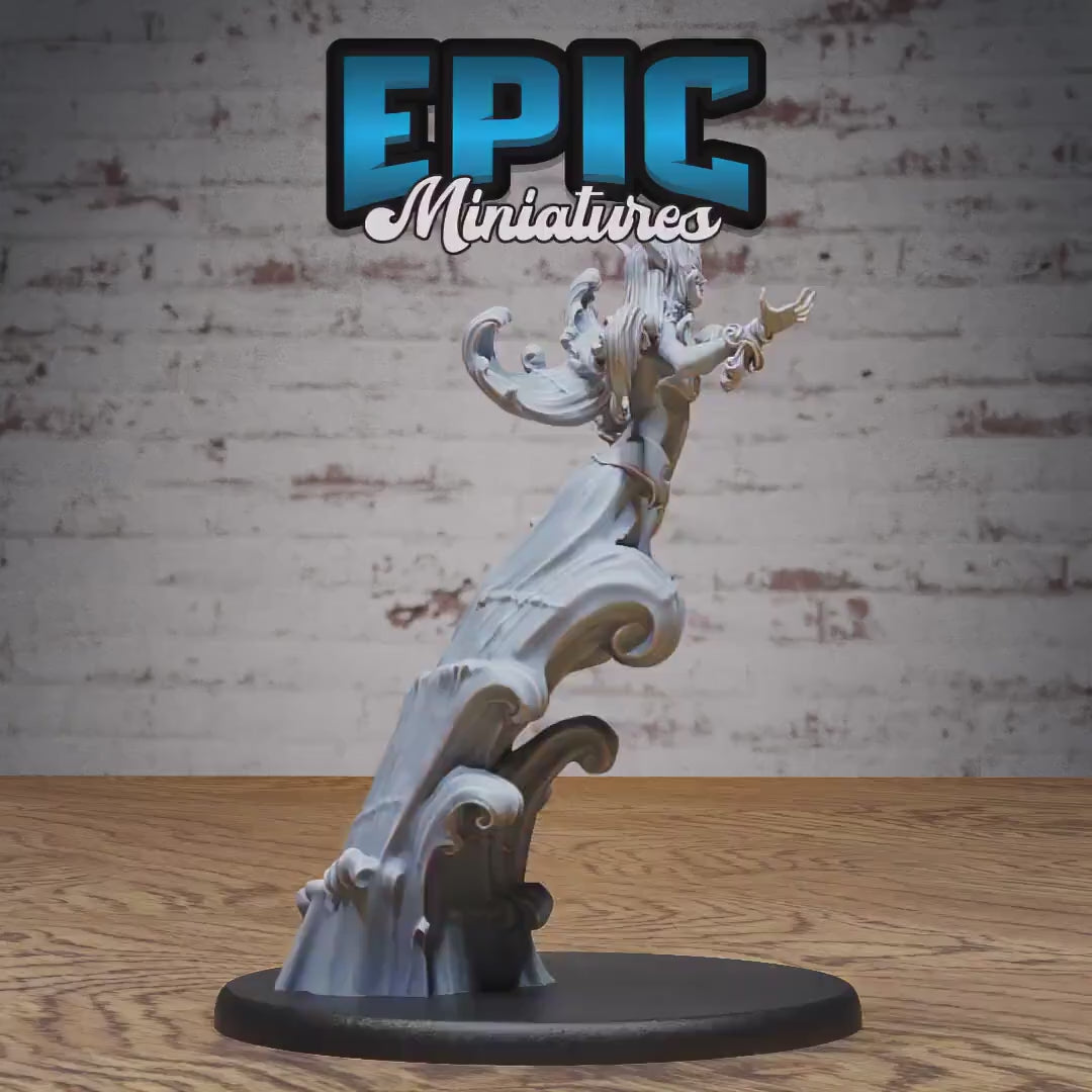 Water Elemental Female Miniature (Large) | Premium DnD Minis | High Quality Resin | Water, Waves, Trident, Woman, Genasi, Hero, Genasi