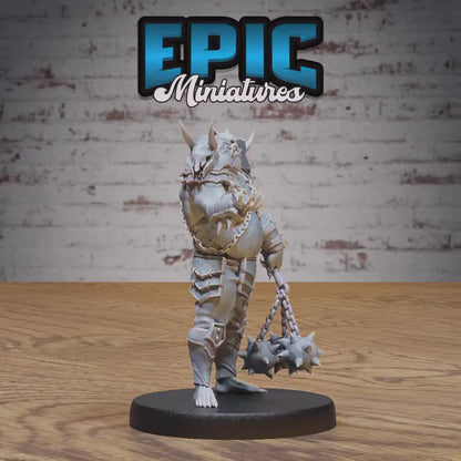 Pig Demon Officer (Medium) | Premium DnD Miniatures | High Quality Resin | D&D RPG | Fat, Cat, Horns, Evil, Mace, Fiend, Mutant, Hell, Gross