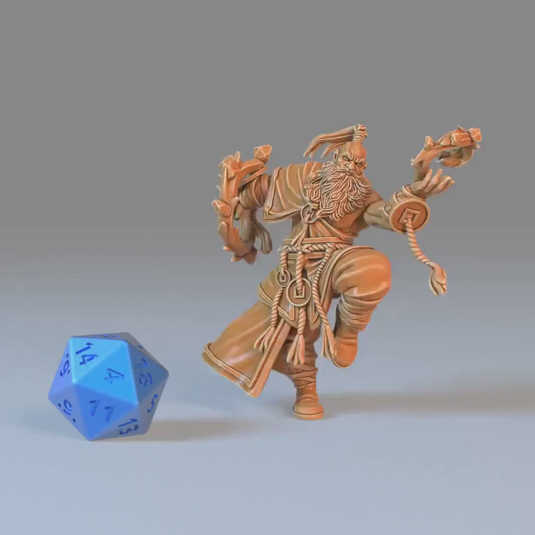 Half-Dwarf Monk (Medium) | Premium DnD Minis High Quality Resin | EPIC 28mm | Magic, Mage, Kung-Fu, Karate, Elder, Old, Male, Man, Kick