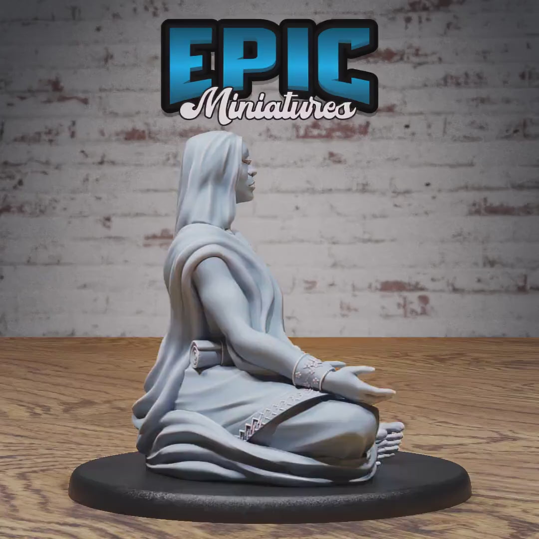 Mystic Mage (Large) | Premium DnD Minis High Quality Resin Miniature | Female, Meditation, Buddha, Magic, Genie, Staff, Trumpet, Flute