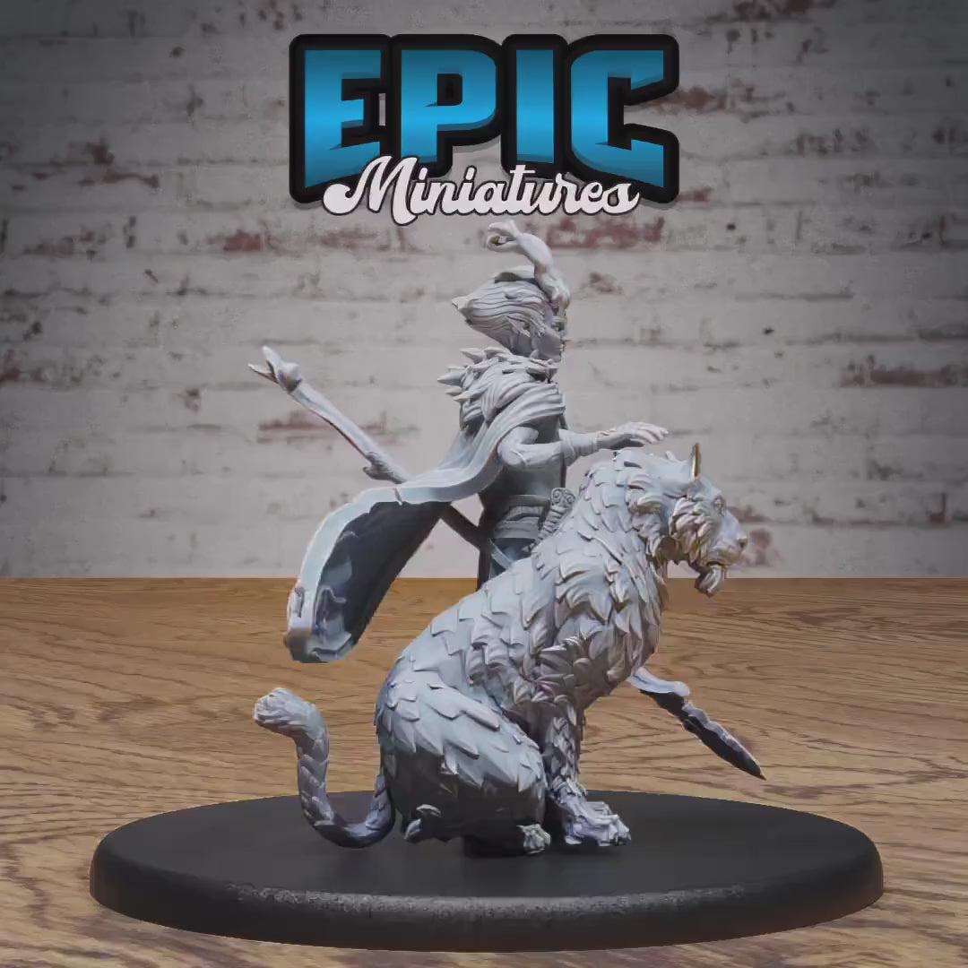 Beast Tamer Bundle (Large) | Premium DnD Minis High Quality Resin Miniature | Fantasy, Attack, Defend, Lion, Medium, Horns, Male, Spear